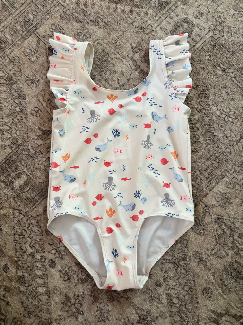 H&M White Kids Swimsuit with Blue and Coral Sea Life Print